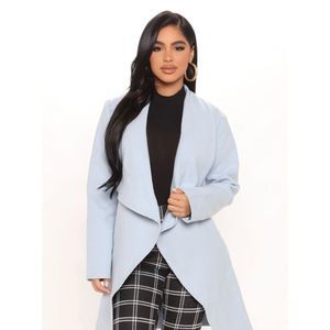 Fashion Nova Manhattan blue coat 1X large lapel draped open front